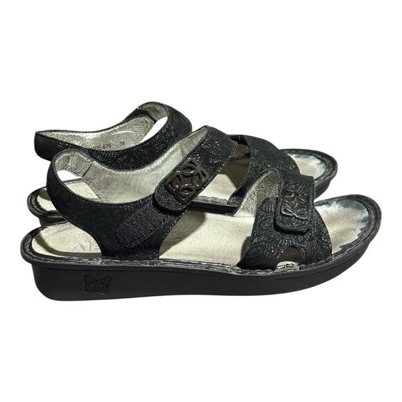 Alegria By PG Lite VIE-676 Black Leather Comfort Sandals Women's US 8 Strap - Picture 1 of 8